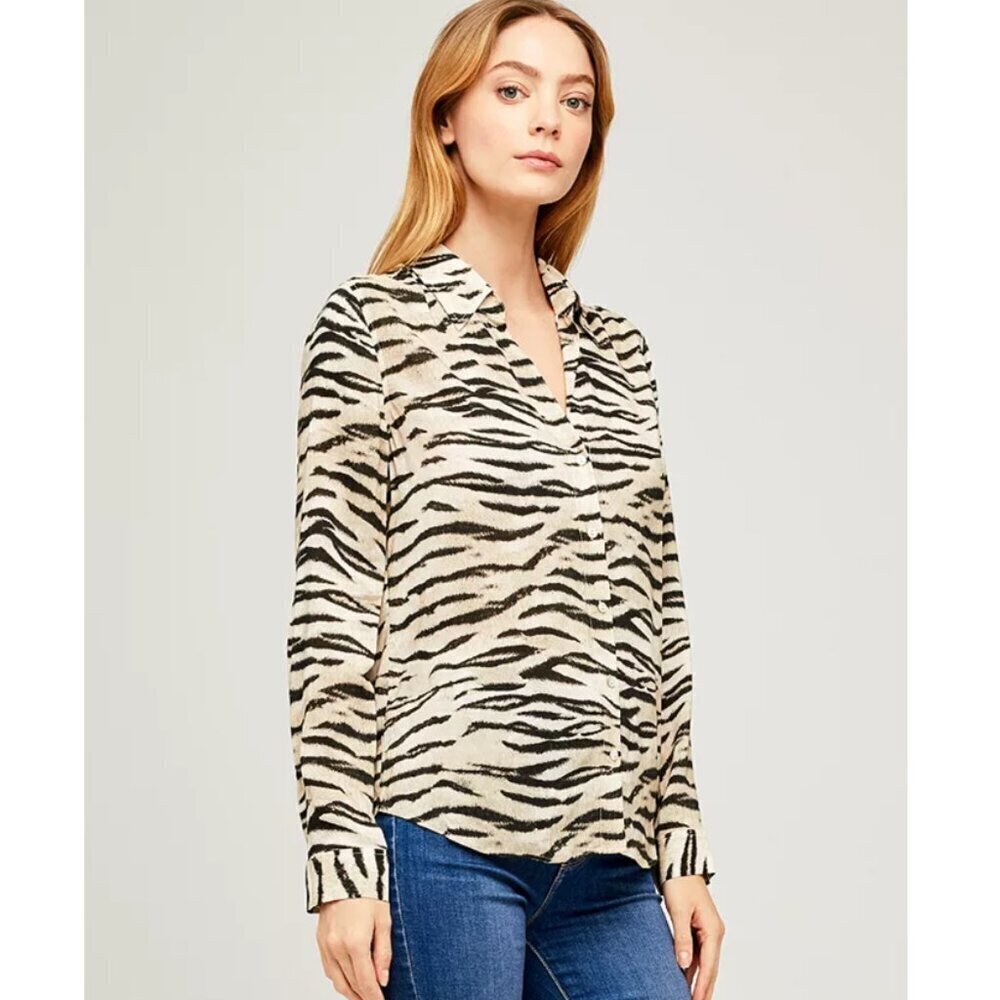 L'agence Holly Tiger Print Blouse In Coconut Husk